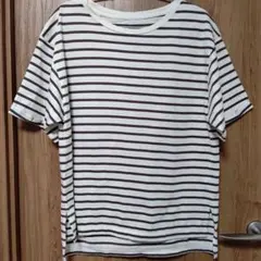 GLOBAL WORK リッチクリーンT アイボリー/ブラウンボーダー 半袖 M
