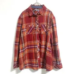 赤チェック柄シャツ　Mサイズ　カジュアル　 長袖　綿100%
