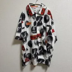 半袖総柄シャツ　プリントシャツ　白×写真モチーフ　M　美品　カジュアル　リゾート