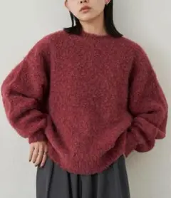 【美品】アントマリーズ　ミックスブークレニットセーター　レッド　長袖