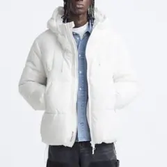 ZARA☆メンズdnwrホワイトダウンフード付き☆ザラMフーデットパフジャケット