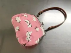 がま口ポーチ　持ち手付き　シマエナガ　ピンク