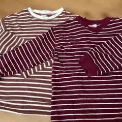 PAIR MANON 茶色と白のストライプ長袖カットソー2枚セット