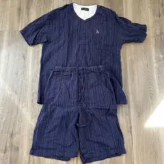 TOROY ストライプ ネイビー パジャマセット 甚平　M