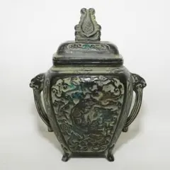 K535☆蝋型鋳銅製 大森孝志作 透雲龍象嵌 茶托 5客組 高岡銅器 共布共