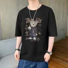 【大人気！】オーバーサイズ XL Ｔシャツ ヒップホップ ブラック　五分丈