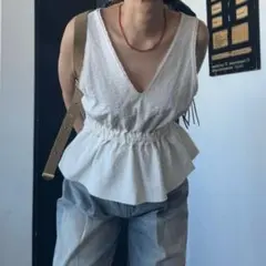 JEANASIS チェックジャガードペプラムベスト