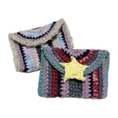 ハンドメイド　かぎ編み　ストライプ クロシェ編みポーチ