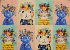 猫と花パターン柄☆USAコットン