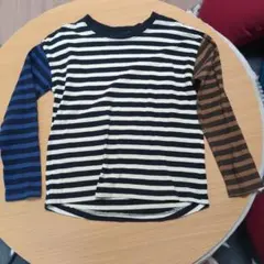 長袖カットソー 青茶ストライプ