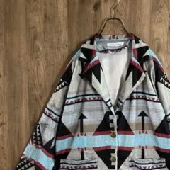 ヴィンテージ　テーラードジャケット　個性的　総柄　ネイティブ柄　3B L L28