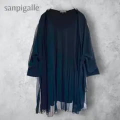 【sanpigalle】　プリーツ　ギャザー　ブラウス　ゆったり　洗える　紺色