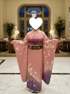 ジョイフル恵利 振袖 7点セット 桜柄 振袖 ピンク×紫ぼかし 上品古典