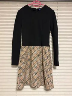 バーバリー　ブルーレーベル　ワンピース　チェック　ボルドー38 ウール100% バーバリーブルーレーベル♯ボルドーチェックワンピ バーバリー