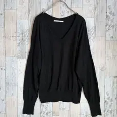 イーブス　レディースニット　ウール混　大きめサイズ　ブラック　長袖