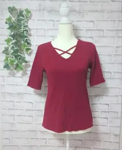 【INGNI】イング　レディース　5分袖ニット　赤　M　伸縮性