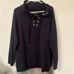 ファンキー　フルーツ　ハトメデザイン　ハイネック　トレーナー ブラック　黒