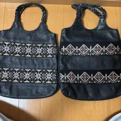 フェイクレザー製刺繍トートバッグ2点セット