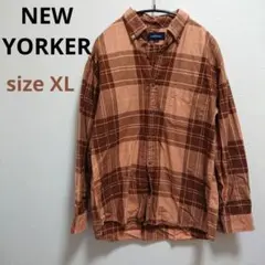 ニューヨーカー ブラウン　オレンジ チェック　ネルシャツ　綿100％　xl