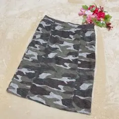 【LOSICARIE ロシカリエ】迷彩柄 タイトスカート膝丈 裏地付きカーキ Ｍ