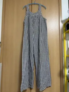 サロペット　チェック柄　茶色白