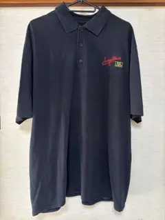 メンズ 黒 ポロシャツ ロゴ 刺繍 XL 海外古着