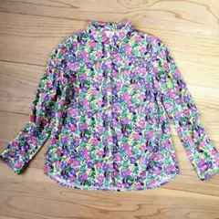 【みなとのてんらんかい】シャツ ブラウス M グリーン 日本製 綿100% 総柄 みなとのてんらんかい】シャツ ブラウス M グリーン 日本製 綿