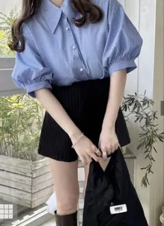 【新品、未使用】”GRL”ブルー コットンシャツ Mサイズ