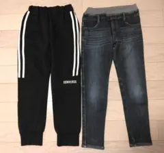 2枚セット　CONVERSE他　裏起毛スウェット＋デニムパンツ　130　暖パン