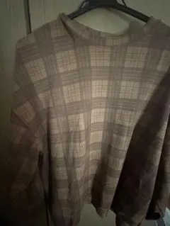 ブラウン チェック柄 長袖カットソー