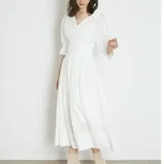 良品❤【スナイデル】ウエストマークロングワンピース 五分袖 半袖 スキッパー S