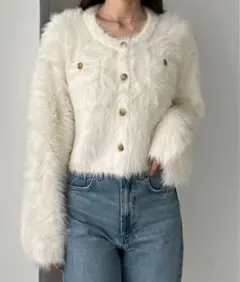 ゴールドボタンシャギーニットカーディガン