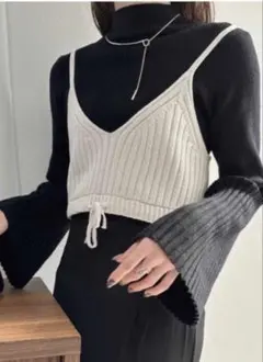 ニットビスチェ　Denifits リブ編み M ベージュ