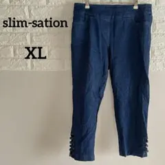 美品✨【slim-sation 】12号デニムパンツ サイドスリットウエストゴム