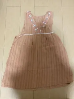 刺繍入り ピンク ストライプ エプロンのサムネイル