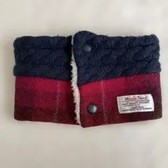 Harris Tweed ケーブル編みマフラー ネイビー・レッド
