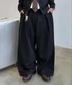 MandO クロスタックバギーワイドスラックス BLACK
