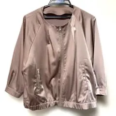 ノーカラージャケット サテン ピンクXL