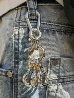 カラビナ　キーホルダー　3連　キーリング　シルバー　チェーン　アメカジ