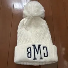 ホワイトニット帽 ポンポン付き キャロウェイ