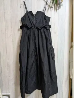 ダブルクローゼット　黒　カーゴナイロンキャミワンピース