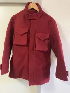 赤いダッフルコート ウール風 ポケット付き