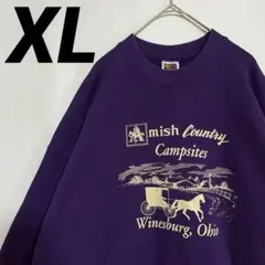 古着　USA古着 スウェット　フルーツオブザルーム　紫　XL 馬　カントリー