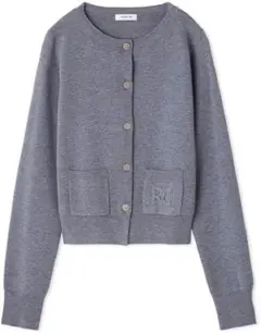 FRAY I.D/ロゴ刺繍ポケットネックカーディガン／ウォッシャブル グレー