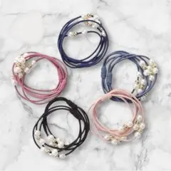 ３連パール付きヘアゴム 10本セット ５色