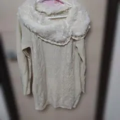 axes femme アイボリー ファー付きニット