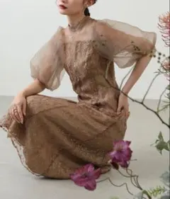アシンメトリーシアーフラワーワンピースドレス結婚式二次会パーティー