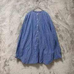 niko and…♡バンドカラーシャツ ストライプ コットン100% ブルー M