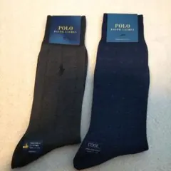 ポロ ラルフローレン クルー丈 ビジネスソックス 2足 ブラック & ネイビー