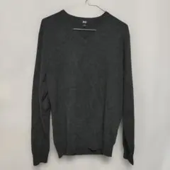 UNIQLO ダークグレーカシミヤ100% Vネックセーター L